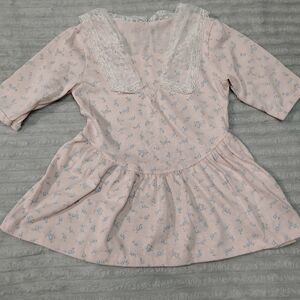 Vintage 80s Girls Dress Size 18 Months Floral Pastel Lace Prairie Cottagecore